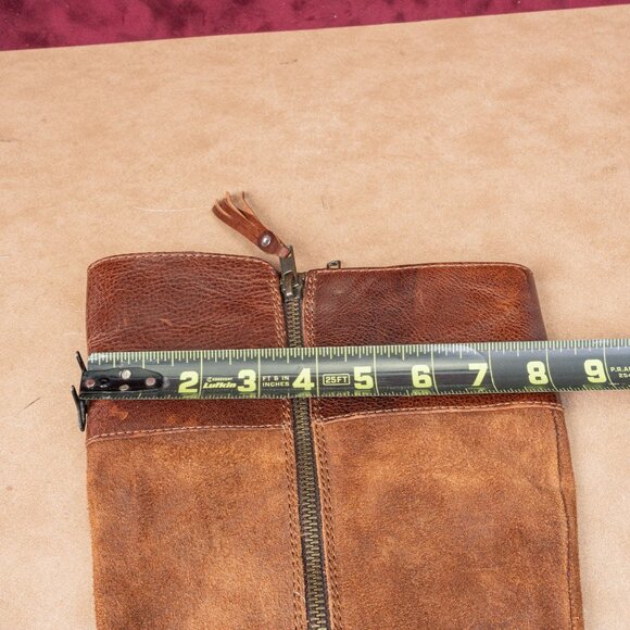 Born Women Alize Brown Leather Zip Wide Calf Strap Block Heel Knee Boots sz 10 - Picture 7 of 10